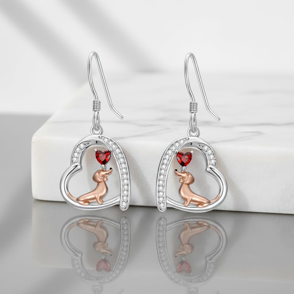 PROESS Dachshund Earrings for Women 925 Sterling Silver Dangle Drop Dog Earrings Cute Dachshund Jewelry Gifts for Christmas Birthday