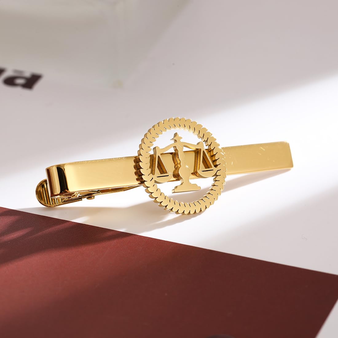 Metal Balance Badges Suit Brooch Libra Scales Brooches For Men (rose gold pin+tie clip)