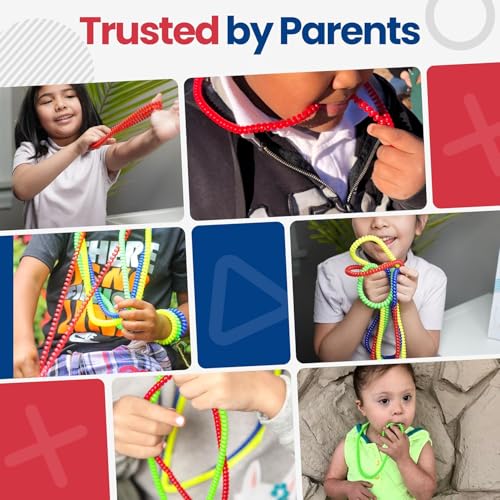 Durable Sensory Chew Necklace for Kids (8 Pack) BPA Free, Food-Grade Silicone Chewing Necklace for Autism and ADHD - Oral Motor Teething Toys, Fidget Necklace for Boys and Girls, Sensory Chewy Dewey