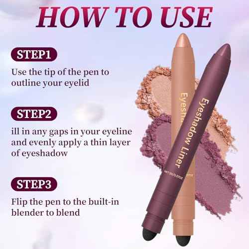 Shadow Liner 2in 1 Eyeliner Eyeshadow, Shadow Liner Duo Plum, Eyeliner + Eyeshadow, Waterproof, Smooth, Long-Lasting & Smudge-Proof Wear,Easy to Color£¨Champagne+Purple£©