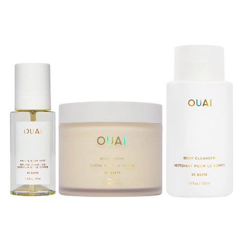 OUAI St. Barts Body Bundle - Includes Hair & Body Mist (3.3 Oz) for Head-to-Toe Fragrance, Hydrating Body Cream (7.5 Oz) and Body Cleanser (10 Oz) - 3 Piece Bundle