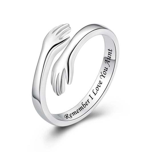ACJFA Hug Rings for Women Sterling Silver Adjustable Ring for Women Daughter Hand Ring Jewelry for Birthday Gifts Holiday Gift for Teens(Remember I Love You Aunt)