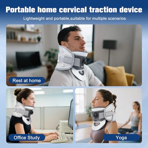 Cervical Neck Traction Device - FSA Eligible,Adjustable Inflatable Neck Stretcher,Removable 20° Curved Support,3D Dynamic Traction,Pain Relief Neck Decompression Tension Relief