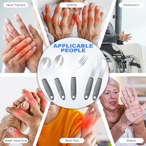 Adaptive Utensils,Weighted Utensils for Hand Tremors,Utensils for Parkinsons Patients,Elderly,Arthritis,Weak Hand Grip,Tremors&Handicapped.Stainless Steel Knife,Fork and Spoons Set (4pcs Right-Handed)