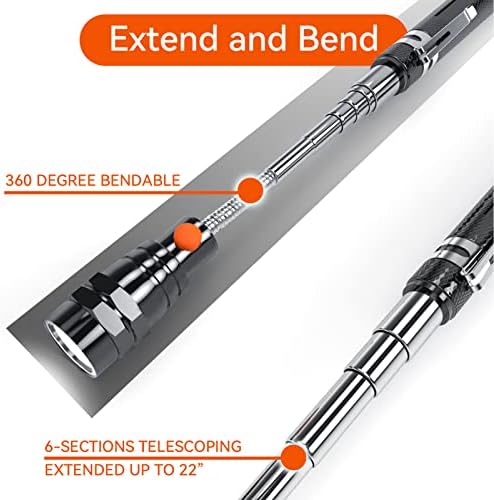LED Magnetic Pickup Tools, Fathers Day Dad Gifts from Daughter Wife Son, Telescoping Magnetic Flashlights with Extendable Magnet Stick, Birthday Gifts for Men, Him, Dad, Boyfriends, Black