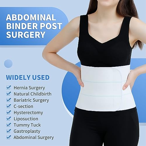 Abdominal Binder Post Surgery Tummy Tuck Belt for Women & Men, Postpartum Belly Band Compression Stomach Wrap, Breathable, Skin Friendly - (45" - 60") 3 Panel - 9" (White)
