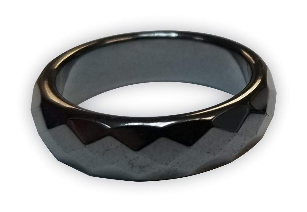 MAGNEHEALTH Hematite Rings - Beveled Magnetic Band Ring for Men and Women, Unisex Black Hematite Magnetic Ring, Absorbs Negative Energy Anxiety Balance and Root Chakra Jewelry, Size 11