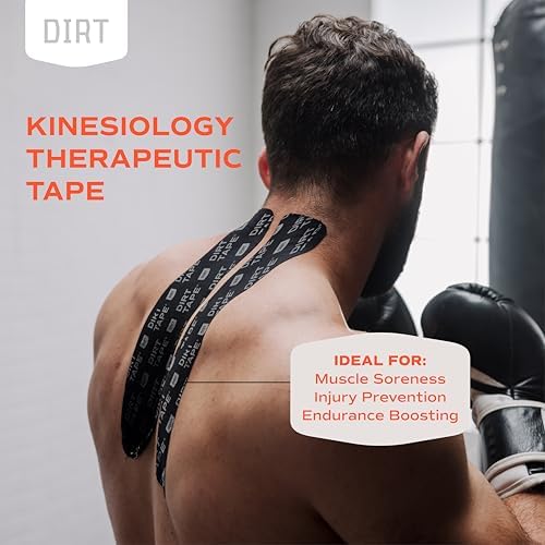 DIRT Tape-Pre Cut Athletic Kinesiology Tape-Muscle Pain Relief & Joint Support-Premium Elastic Cotton-Latex-Free-Water Resistant-Gym, Indoor & Outdoor Sports-2 Single roll (16.4 ft)-Black