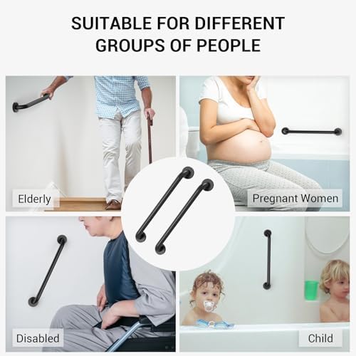 2 Pack 16 Inch Grab Bars for Wall Black, Safety Shower Grab Bars for Seniors Elderly Handicapped, Handicap Grab Bars for Shower with Concealed Screws, Tesuchan