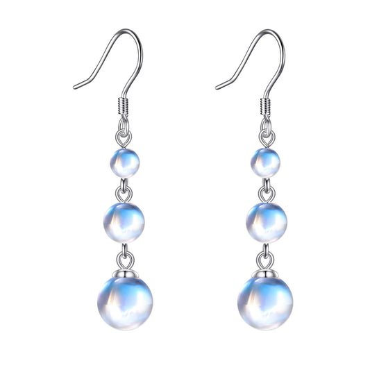 925 Sterling Silver Moonstone Dangle Earrings Three Balls Drop Jewelry Birthday Gifts for Women (Moonstone)