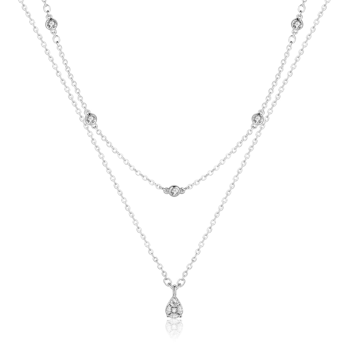 ACECHA Silver Prom Necklace for Women, Dainty Silver Plated Necklaces CZ Layered Choker Pendant with Pearl Diamond Zircon, Trendy Minimalist Necklace Jewelry Gifts for Women