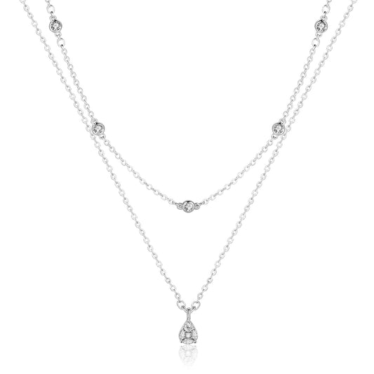 ACECHA Silver Prom Necklace for Women, Dainty Silver Plated Necklaces CZ Layered Choker Pendant with Pearl Diamond Zircon, Trendy Minimalist Necklace Jewelry Gifts for Women