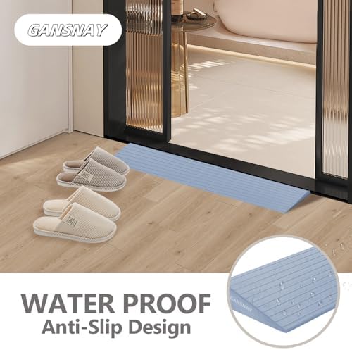 Threshold Ramp for Doorways 2" Rise- Odorless Indoor Entry Ramp- Non-Slip& Cuttable Handicap Ramp for Wheelchairs, Robot Vacuum Cleaners, Scooters, Strollers- Fog Blue- 2″Rise (31.5″×8.7″)