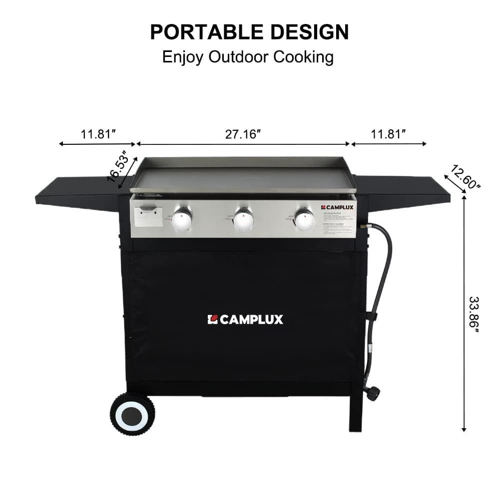 CAMPLUX Flat Top Griddle, Propane gas outdoor grill Griddle Cooking Station for Camping,BBQ,Tailgating or Picnicking, Stainless Steel, Silver, Black