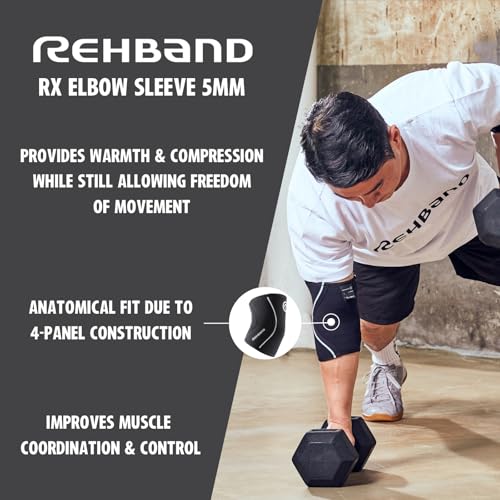 Rehband Elbow 5mm Compression Sleeve, Neoprene Elbow Sleeves for Weightlifting, Anatomical Design, Non-Slip & Close Fitting, Elbow Support Unisex, Colour:Black - 1 Pair, Size:Medium