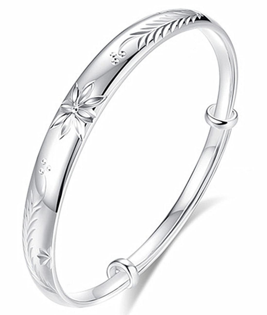 Sterling Silver Bangle Bracelets for Women,Fashion Jewelry Simple Adjustable 925 Silver Cuff Bangles for Women Mom Wife Valentine Mothers Day Gift (Style2)
