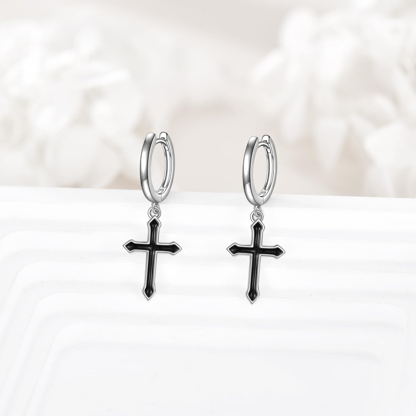 925 Sterling Silver Gothic Cross Hoop Earrings Black Dangle Drop Earrings Huggie Jewelry Birthday Gifts for Women (Gothic Cross)