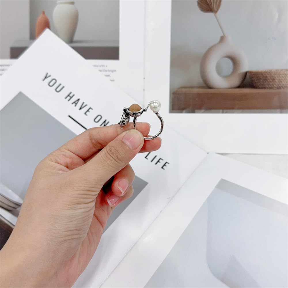 Fashion Pearl Aromatherapy Ring for Women Locket for Fragrant Ball Charm Adjustable Open Rings Unique Portable Mini Diffuser Rings for Essential Oils Perfect for Daily Wear Yoga Meditation Jewelry