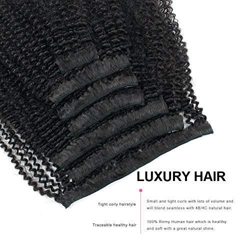 ABH AMAZINGBEAUTY HAIR Afro Coily Clip in Hair Extensions Real Human Hair 4B and 4C Double Wefts Remy Coily Clip ins for African Americans 120 Grams 7pcs 17 Clips, #1B Natural Black 14 Inch