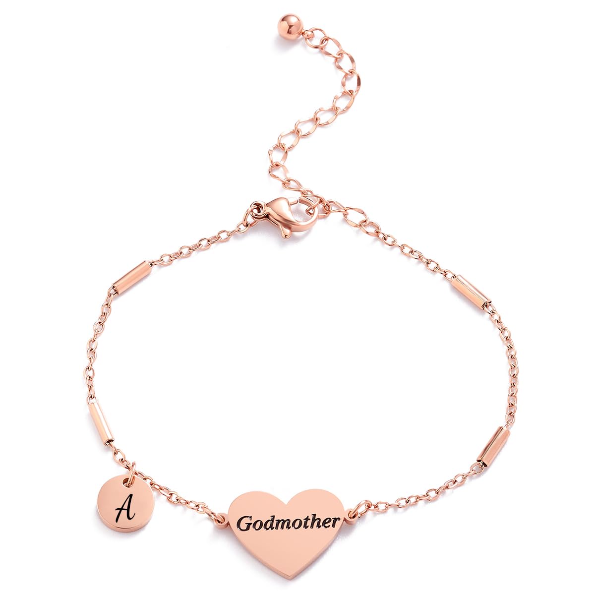 CHENVA Godmother Gifts Initial Bracelet Bangle for Women Gift for Godmother from Goddaughter (Godmother Bracelet-A-Rose Gold)