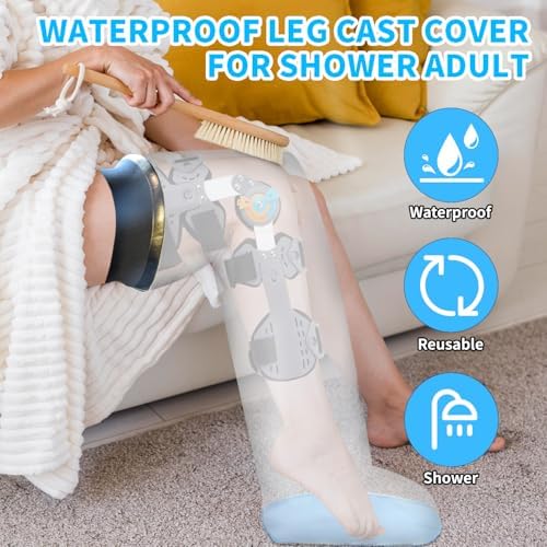 Adult Leg Cast Protector for Shower, KT5105 Waterproof Cast Cover for Shower Leg with Non-Slip Padding Bottom, Full Leg Shower Protector Watertight Protection to Broken Leg, Knee, Foot, Ankle Wound