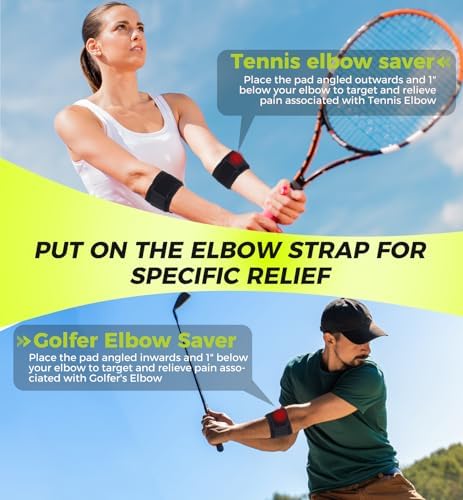 HiRui Tennis Elbow Brace for Forearm Tension Relief, Elbow Support Arm Straps Compression Pad for Men Women, Pressure Bands for Tendonitis Strains Weightlifting Golfer Baseball (Black-2 Pack)