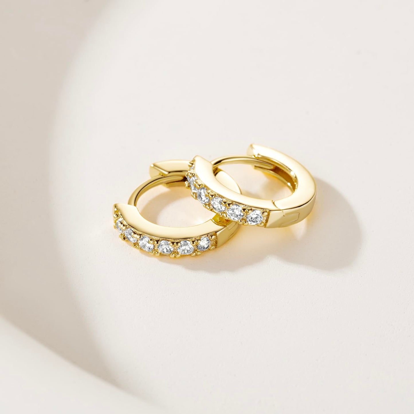 NEARLAND 14K Gold Hoop Earrings for Women 14K Gold Earrings for Women Small Gold Hoop Earring for Womens with Round Cubic Zirconia Lightweight Huggie Hoops Earring for Womens 12/14/16/20/25/30mm
