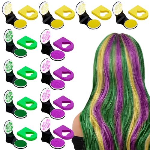 EBaokuup 12 Pcs Mardi Gras Temporary Hair Chalk Dye-Washable Temporary Hair Colored Powder for Girls Kids Adults-Purple Green Yellow Hair Color Chalk for Carnival Parade Cosplay Costume Party