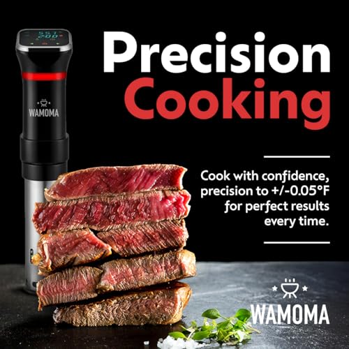Wamoma Sous Vide - Precision Cooker with Immersion Circulator & Free Cookbook, 1100W Ultra-Quiet Motor, IPX7 Waterproof, Smart Chip Technology, Perfectly Cooked Meals, Universal Clip Design