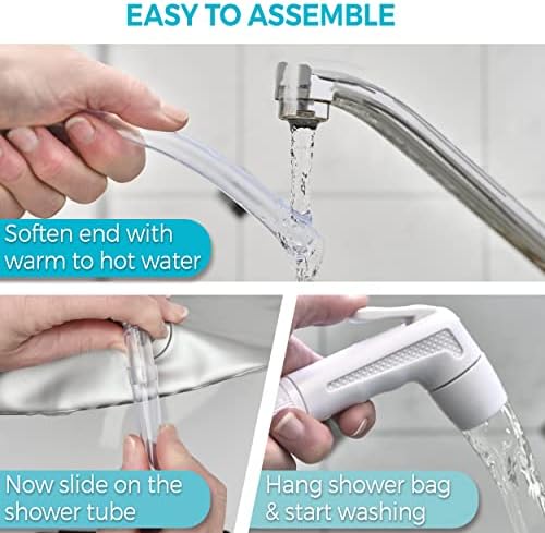 CIRCA AIR Bedside Shower - 2.5 GL Silver Portable Water Shower Bag For Hair Washing In Bed. Use With Inflatable Hair Washing Basin, Shampoo Basin, Bathtub For Elderly