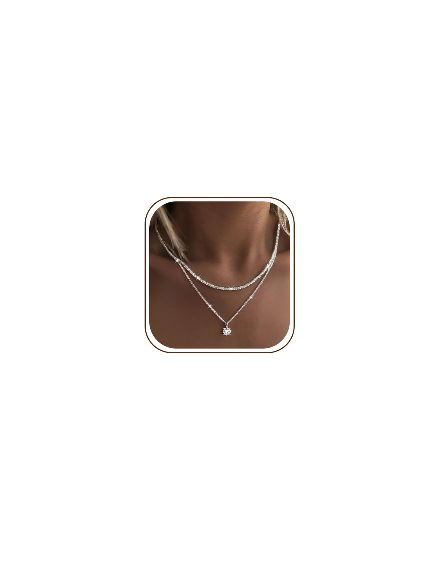 YEEZII Layered Gold Necklaces for Women Trendy, 3 Pcs 14K Gold Plated Choker Paperclip Box Chain Necklace, Stackable Women's Gold Pendant Necklaces Jewelry Set (Silver-A)