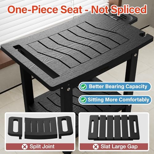 YEFU Shower Chair for Inside Shower: 21" Oversized Non-Slip Waterproof No Maintenance 500LBS Weight Capacity - Shower Bench/Stool with Shelf Handle for Bathroom/Outdoor - Easy Assemble for Adult/Black