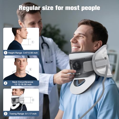Cervical Neck Traction Device - FSA Eligible,Adjustable Inflatable Neck Stretcher,Removable 20° Curved Support,3D Dynamic Traction,Pain Relief Neck Decompression Tension Relief