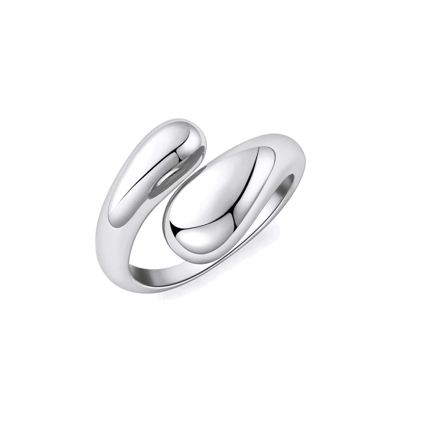 AIETUE Chunky Rings For Women, Gold Silver Thumb Ring Asymmetrical Wavy Curve Ring Adjustable Non Tarnish Dainty Stainless Steel New Year Anniversary Birthday Jewelry Gift (Teardrop Silver)