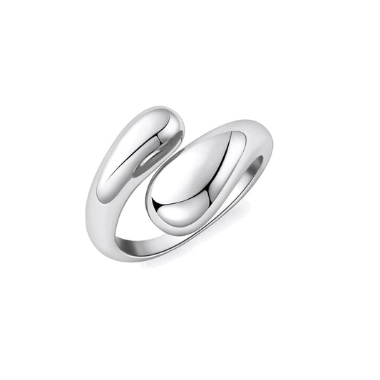 AIETUE Chunky Rings For Women, Gold Silver Thumb Ring Asymmetrical Wavy Curve Ring Adjustable Non Tarnish Dainty Stainless Steel New Year Anniversary Birthday Jewelry Gift (Teardrop Silver)