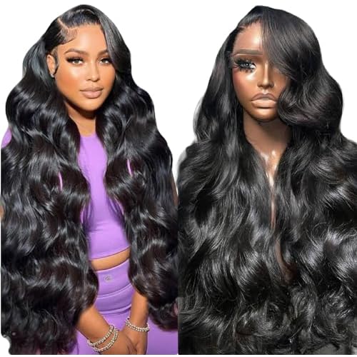 Anderah 26 Inch 13x6 Body Wave Lace Front Wigs Human Hair 13x6 HD Lace Glueless Human Hair Wig Pre Plucked Natural Hairline Brazilian Human Virgin Hair Long Black Body Wave Wig for Women 180% Density
