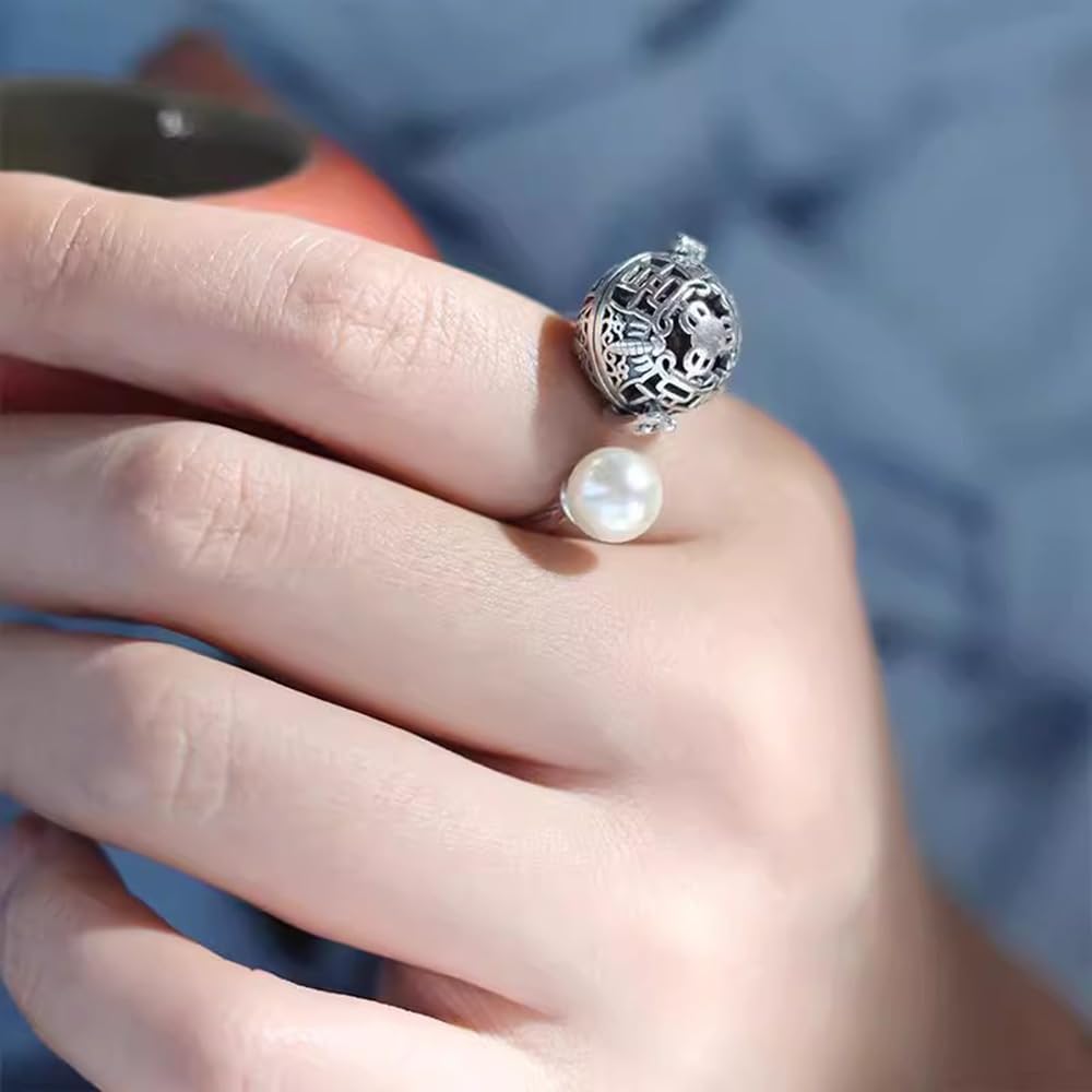 Fashion Pearl Aromatherapy Ring for Women Locket for Fragrant Ball Charm Adjustable Open Rings Unique Portable Mini Diffuser Rings for Essential Oils Perfect for Daily Wear Yoga Meditation Jewelry