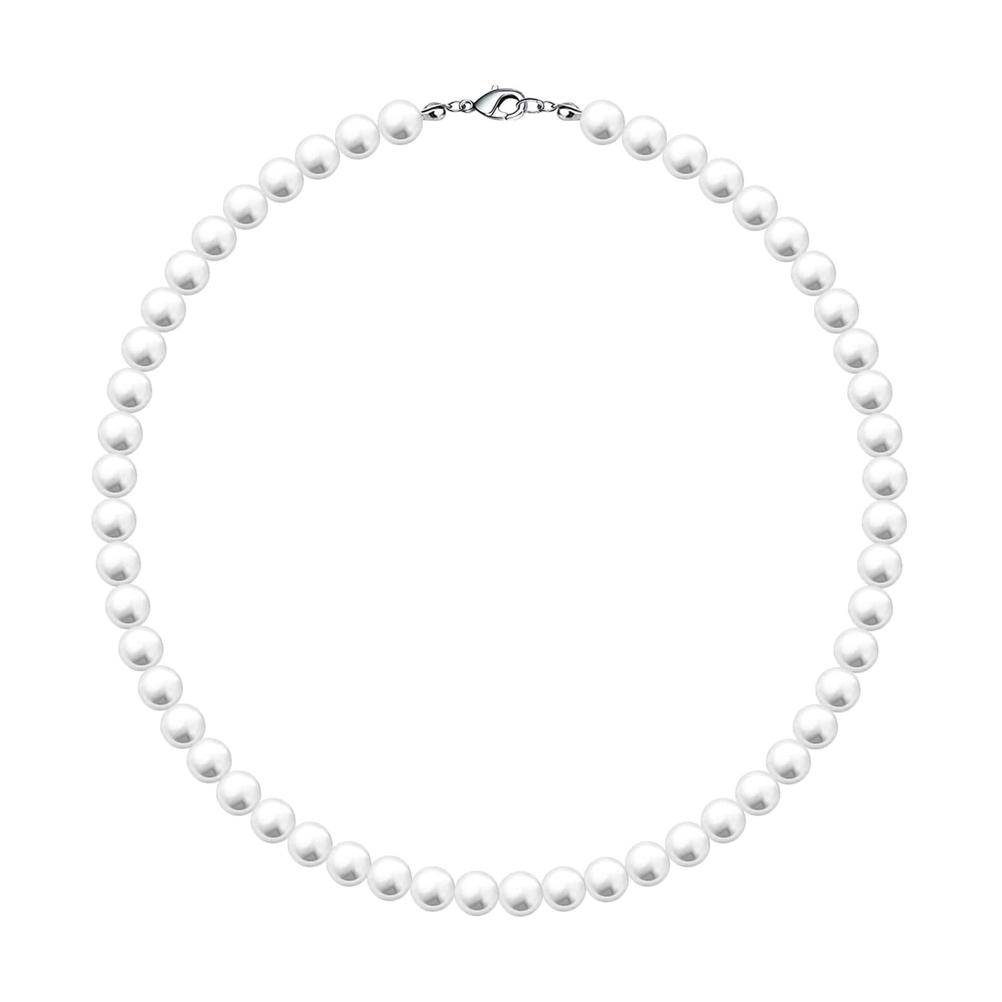MJartoria Pearl Necklace for Men, 16''-24'' Pearl Necklaces for Women, 6/8mm White Pearl Choker Necklace Trendy Jewelry Gifts for Women Men (18 inches, 8mm)