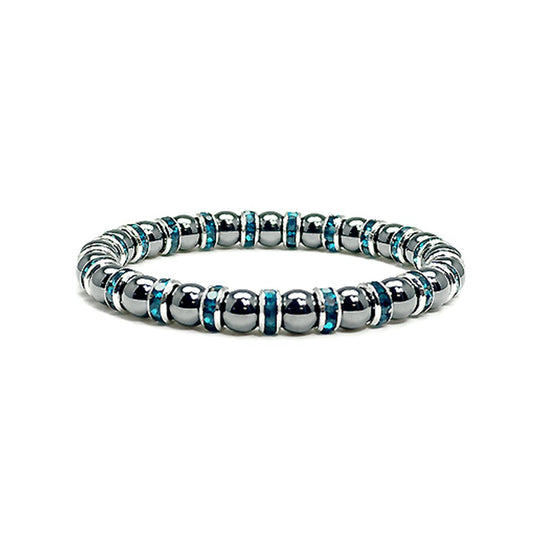 Accents Kingdom Magnetic Bracelet Women's Tuchi Simulated Pearl Hematite Magnetic Therapy Bracelet with Simulated Blue Topaz Crystal, 7.5"