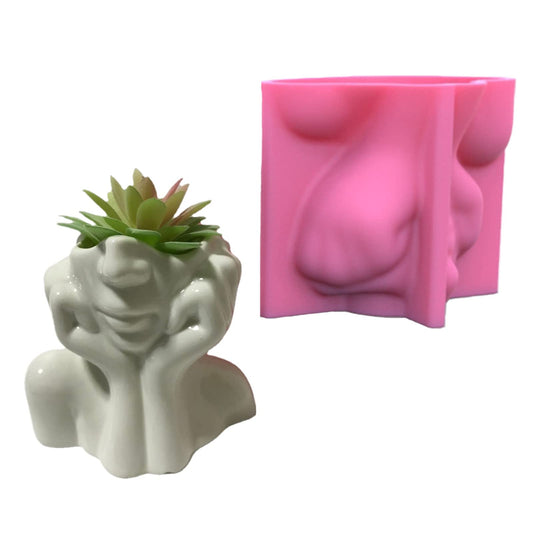 Abstract Face Flower Pot Silicone Mold Succulent Planter Vase Plaster Concrete Mold Candle Pen Holder Mold Cement Clay Resin Mould