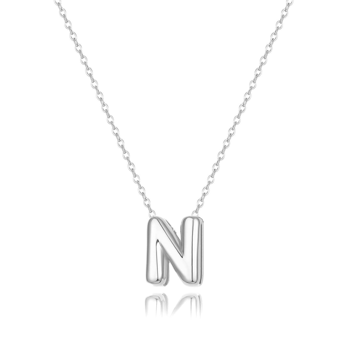 CUEZIY Bubble Silver Letter Necklace Initial Necklaces for Women Dainty Personalized Charm Pendant Name Necklace Cute Non Tarnish Fashion Accessories Teen Gift Trendy Stuff Silver Jewelry Gifts