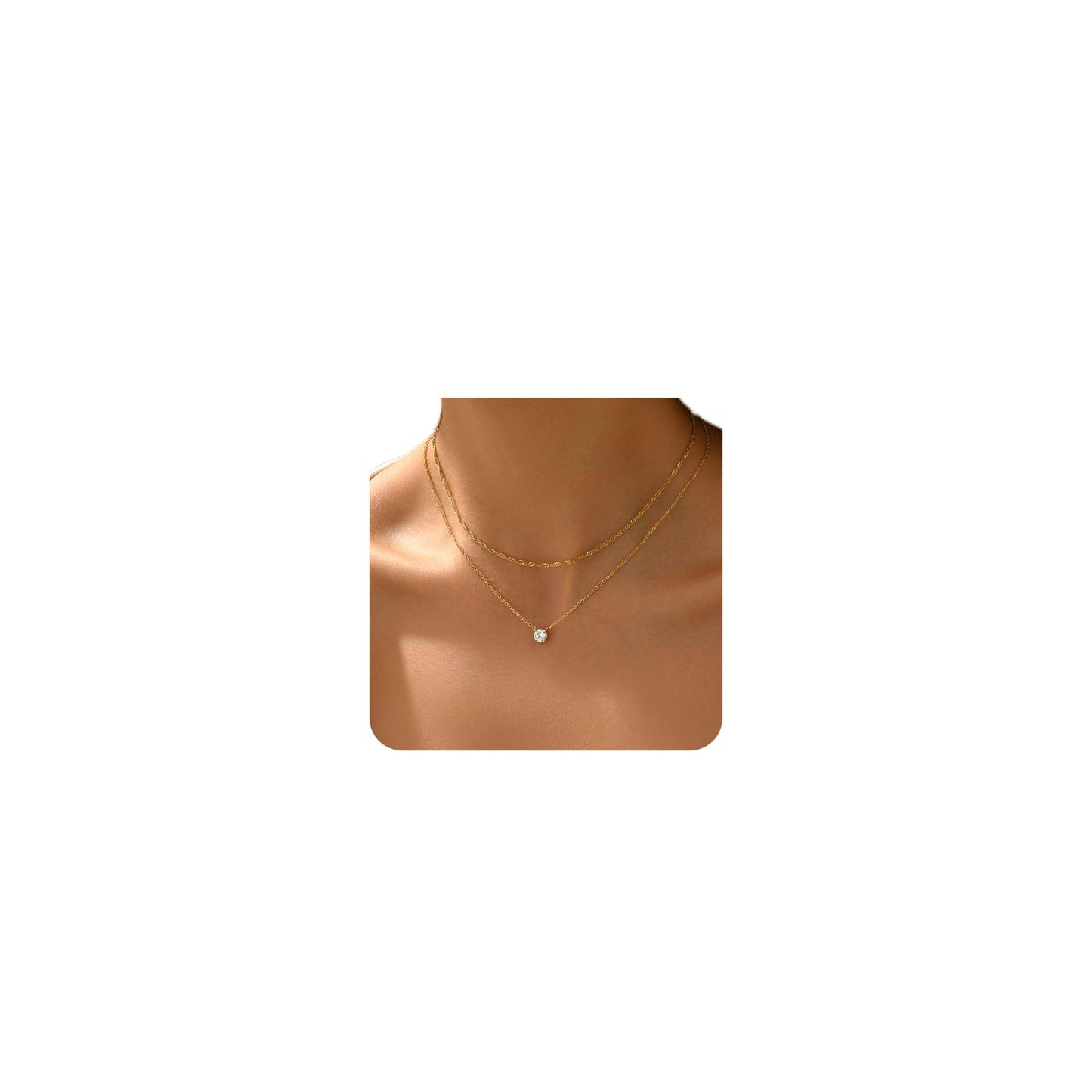NONAMOIS 18K Gold Plated Twisted Singapore Chain Choker Necklace for Women Dainty Gold Layering Solitaire Cubic Zirconia Pendant Necklace Set Stainless Steel Non Tarnish Jewelry