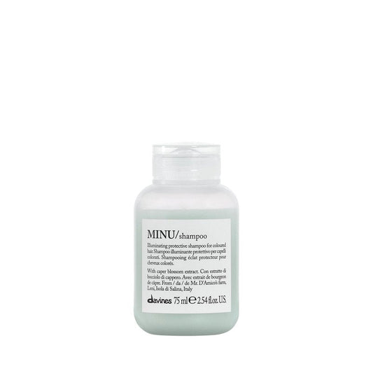 Davines MINU Shampoo, Hydrating Color-Protecting Gentle Cleansing Action for Colored Hair - Preserves Cosmetic Color Vibrancy, Keeping it Bright & Shiny with Salina Caper, Travel Size, 2.54 Fl Oz