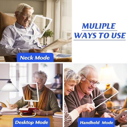 Rechargeable Hands Free Magnifying Glass with 50 LEDs Light, Large Reading Magnifying Glasses with Flexible Gooseneck, Lighted Magnifier Perfect for Reading, Hobbies, Low Vision Seniors