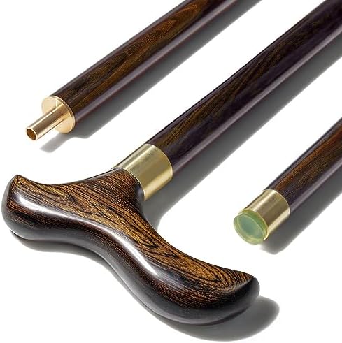 Handcrafted Folding Cane – Luxury African Blackwood Walking Cane for Men – Elegant Wood Walking Stick with Brass Accents, Gift Box, Travel Bag, Wrist Strap & Spare Tip.