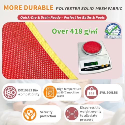 Universal Full Body Patient Lift Sling for Daily Living Aids, Mesh Fabric Patient Sling Transfer and Bathing aids, 500lb Weight Capacity (Large-Red)