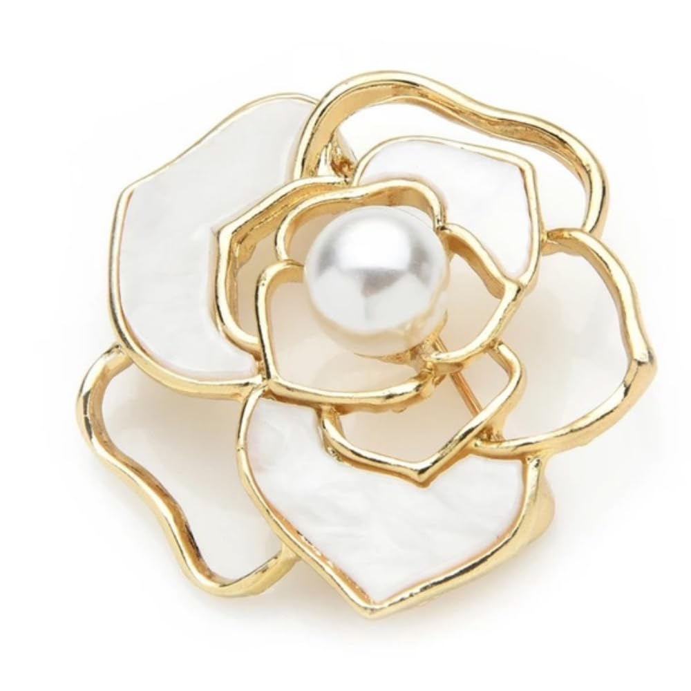 IvoryHaid Pearl Flower Brooch,elegant rose flower brooch pin,Brooches and Pins for Women,Exquisite Gold，Plated Design with Premium Pearl, Perfect for Daily & Special Occasions