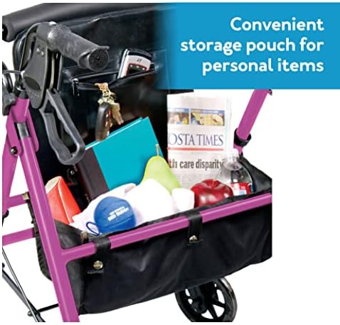 Carex Step 'N Rest Aluminum Rolling Walker For Seniors, Pink - Rollator Walker With Seat - With Back Support, 6 Inch Wheels, 250lbs Support, Lightweight