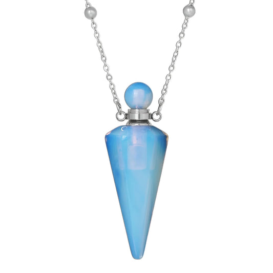 925 Sterling Silver Essential Oil Necklace For Women And Men, Natural Crystal Stone Cone Shape Pendant Necklace Healing Perfume Bottle Necklace Essential Oil Pendant Necklace (4 - Essential Oil Necklace)