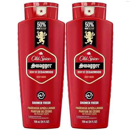 Old Spice Refreshing Body Wash for Men, 3X Defense, 24/7 Shower Fresh with Long Lasting Scent, Red Collection, Swagger with Cedarwood Scent, 24 oz (Pack of 2)